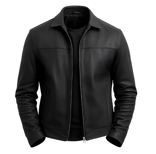 Mens Motorcycle Cafe Racer Distressed BLACK Genuine Leather Biker Jacket