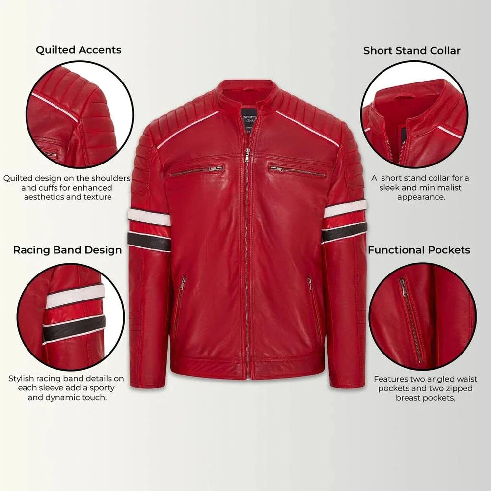 Men's Red Biker Jacket Cowhide Leather | Premium Quality | Buy With Confidence
