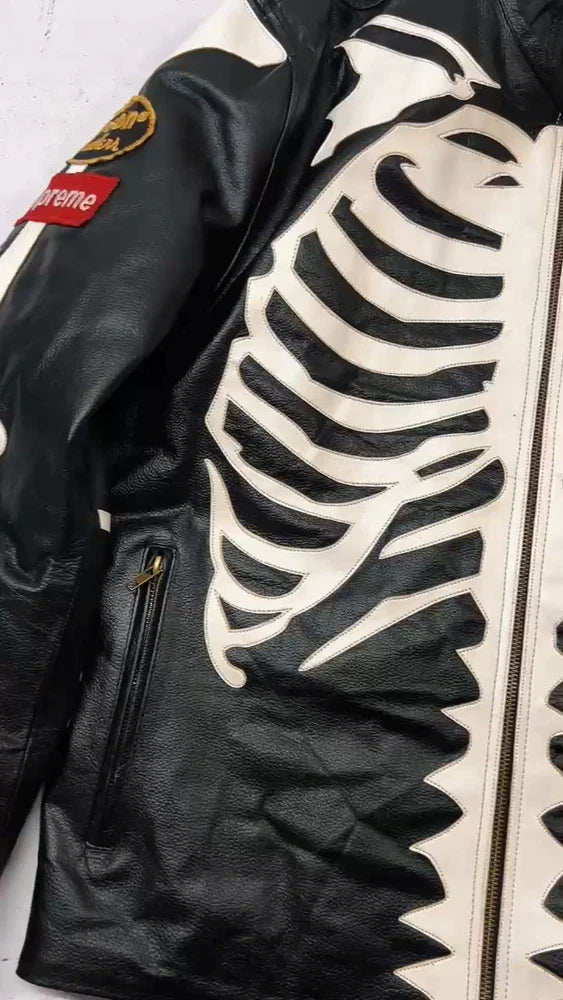 Skeleton Leather Jacket Men Handmade Real Cowhide Biker Gothic Punk Rock Style