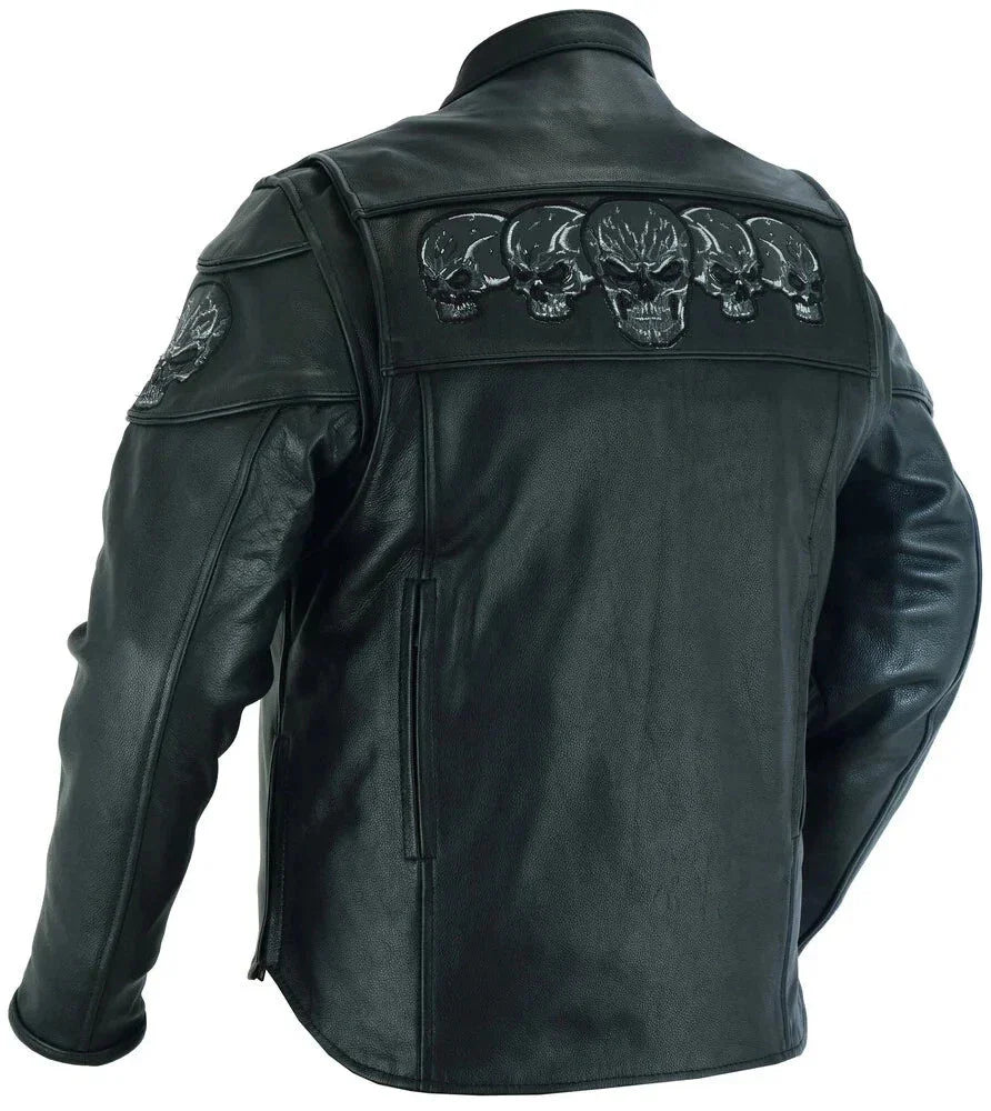 Men Motorcycle Cafe Racer Leather Jacket Skull Design Leather Jacket | Trendy