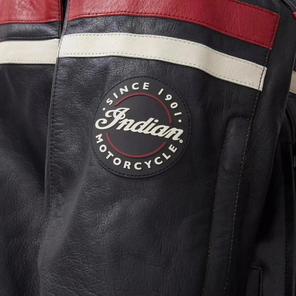 Handmade Genuine Indian Motorcycle Leather Jacket –Black & Red | Premium Cowhide