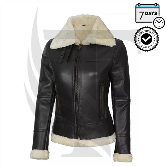 Stylish WoMen's Aviator Cowhide Real Leather Jacket - Warm, Cozy & Trendy!