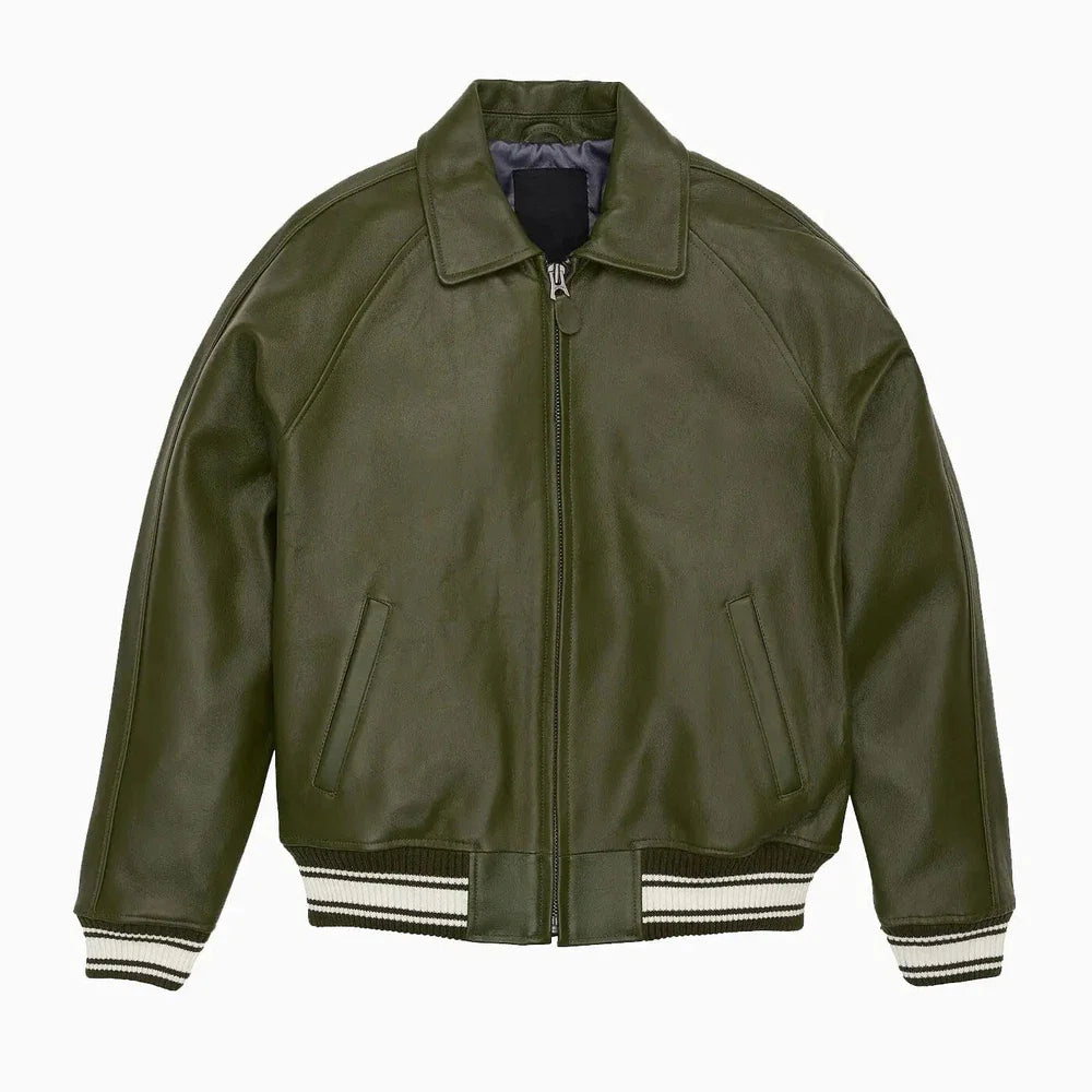 Men's Real Leather Bomber Jacket American Flight Bomber Leather Jacket