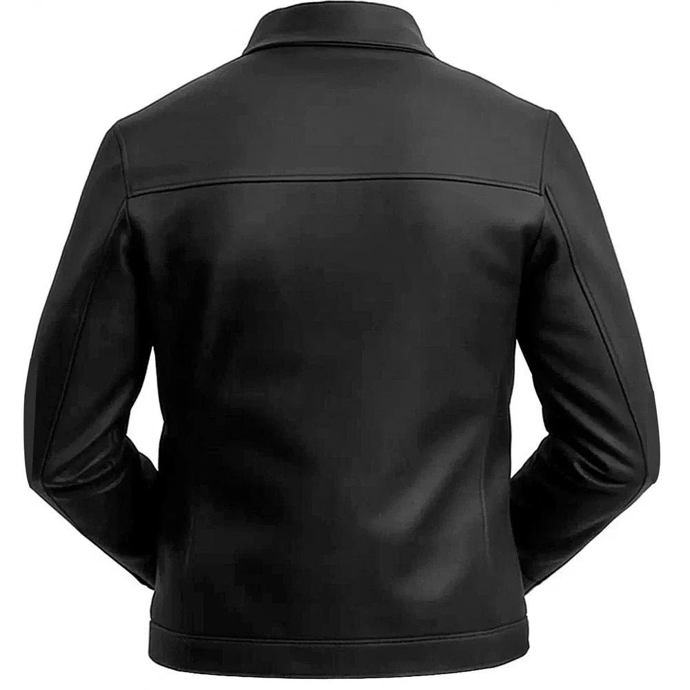 Mens Motorcycle Cafe Racer Distressed BLACK Genuine Leather Biker Jacket