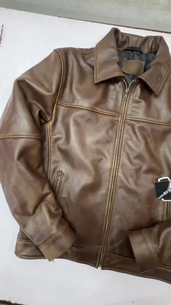 Men's Premium Brown Real Leather Jacket – Classic Style | Timeless Outerwear