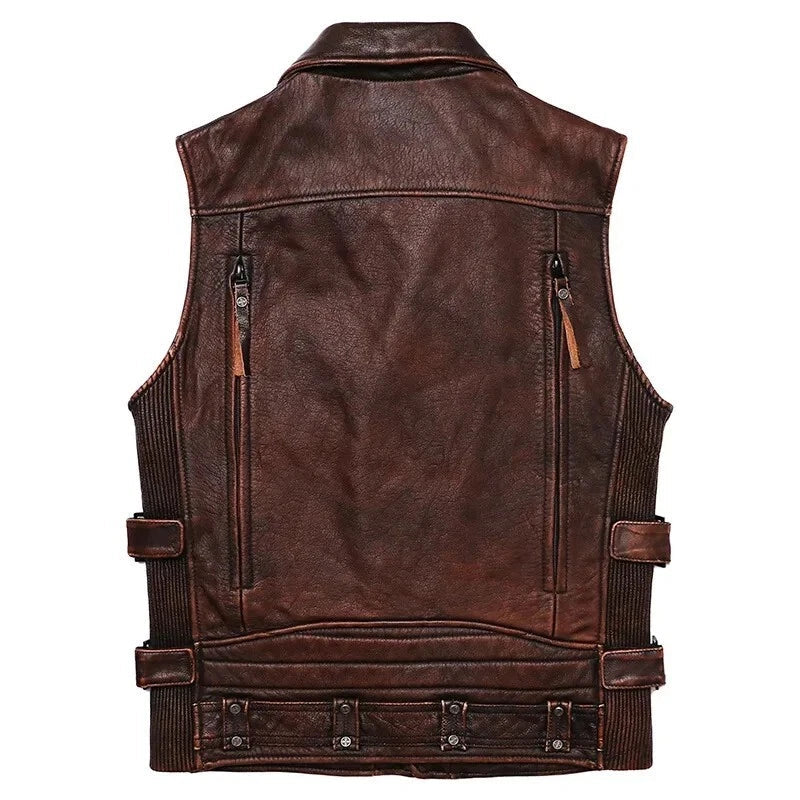 Black/Brown Genuine Biker Leather Vest | Mens 100% Genuine Leather Biker Vest