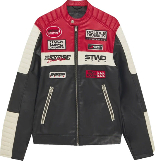 Men's Racing Style Leather Jacket | Moto Biker Retro Cafe Racer | Fashionwear