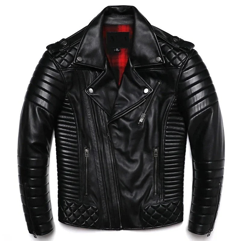 Men's Quilted 100% Genuine Leather  Motorcycle Jacket - Bikers Leather Jacket