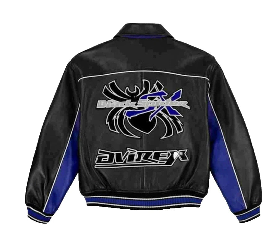Men's Racing Style Leather Jacket | Handmade Biker Moto Bomber Coat Black Blue