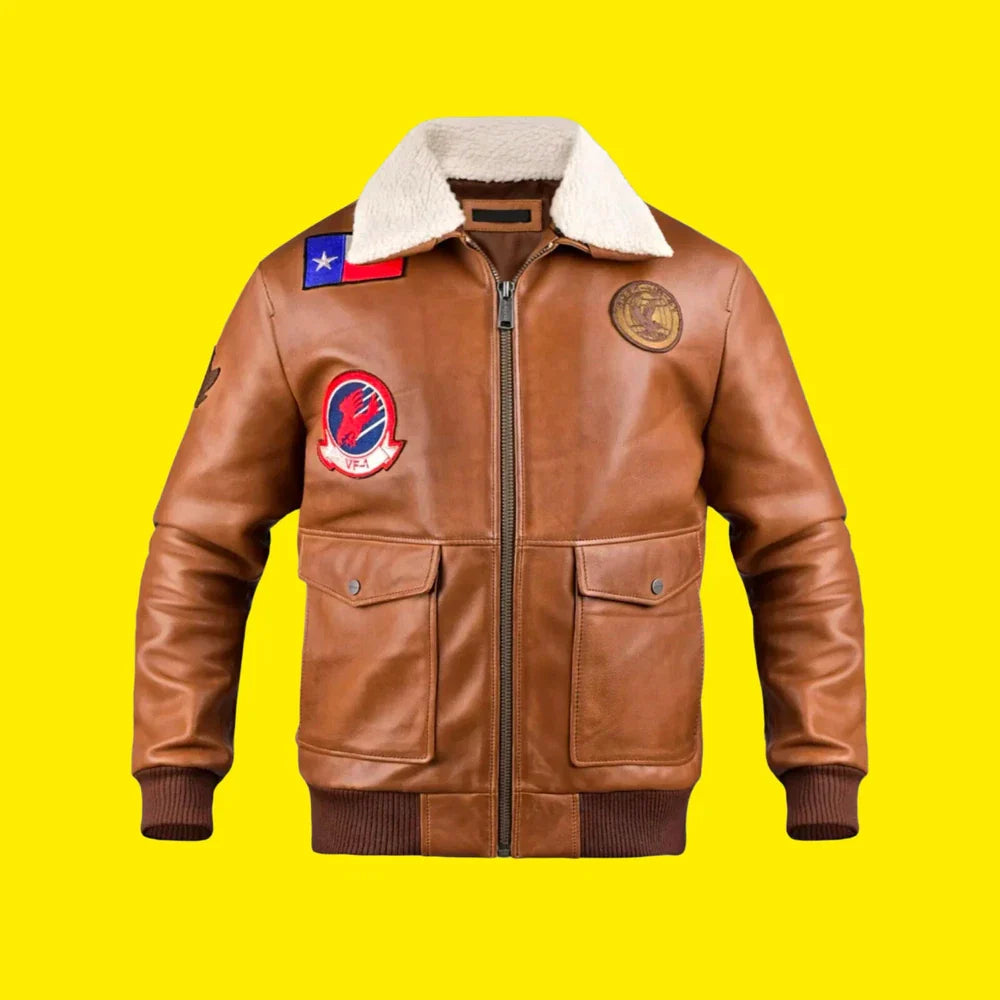 Men's Brown Bomber Aviator Cowhide Leather Jacket – Premium Soft Genuine Leather