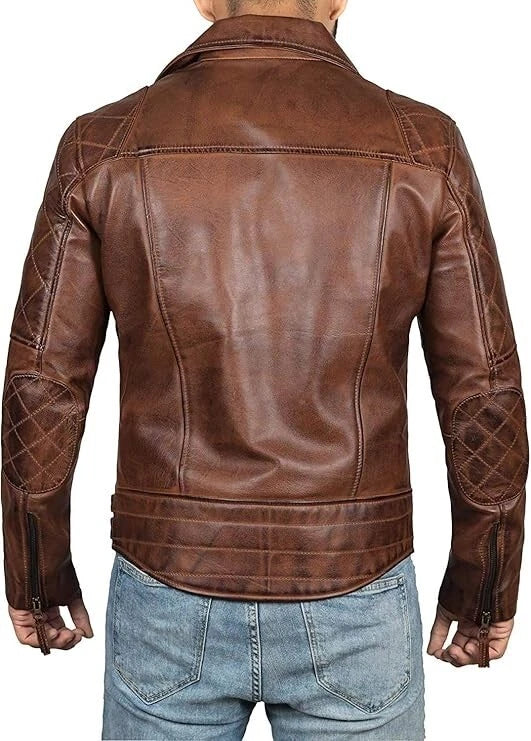 Men's Vintage Cafe Racer Distressed Motorcycle Black/Brown Real Leather Jacket