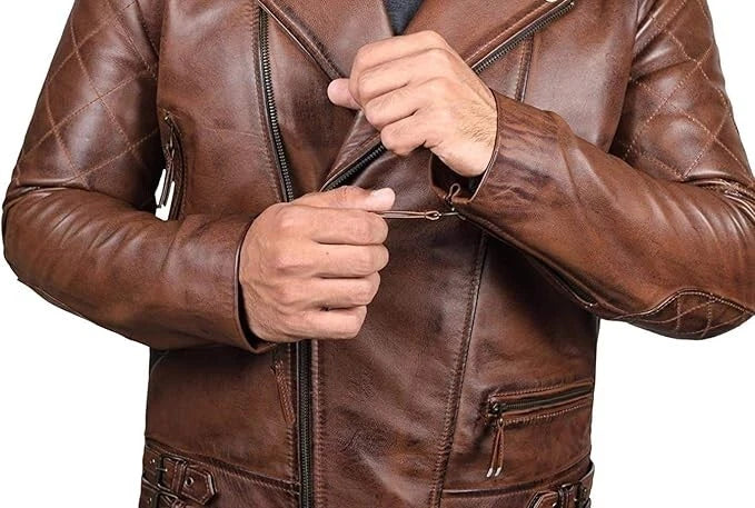 Men's Vintage Cafe Racer Distressed Motorcycle Black/Brown Real Leather Jacket