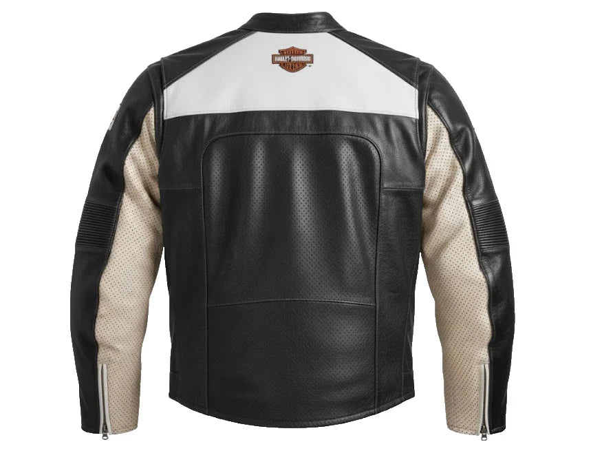 MEN'S PREMIUM BLACK & WHITE COWHIDE LEATHER JACKET -PREMIUM QUALITY BIKER JACKET