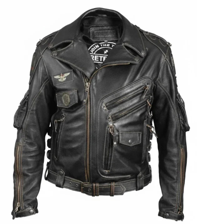 Men's Genuine Cowhide Leather Biker Jacket Handmade Vintage Motorcycle Coat