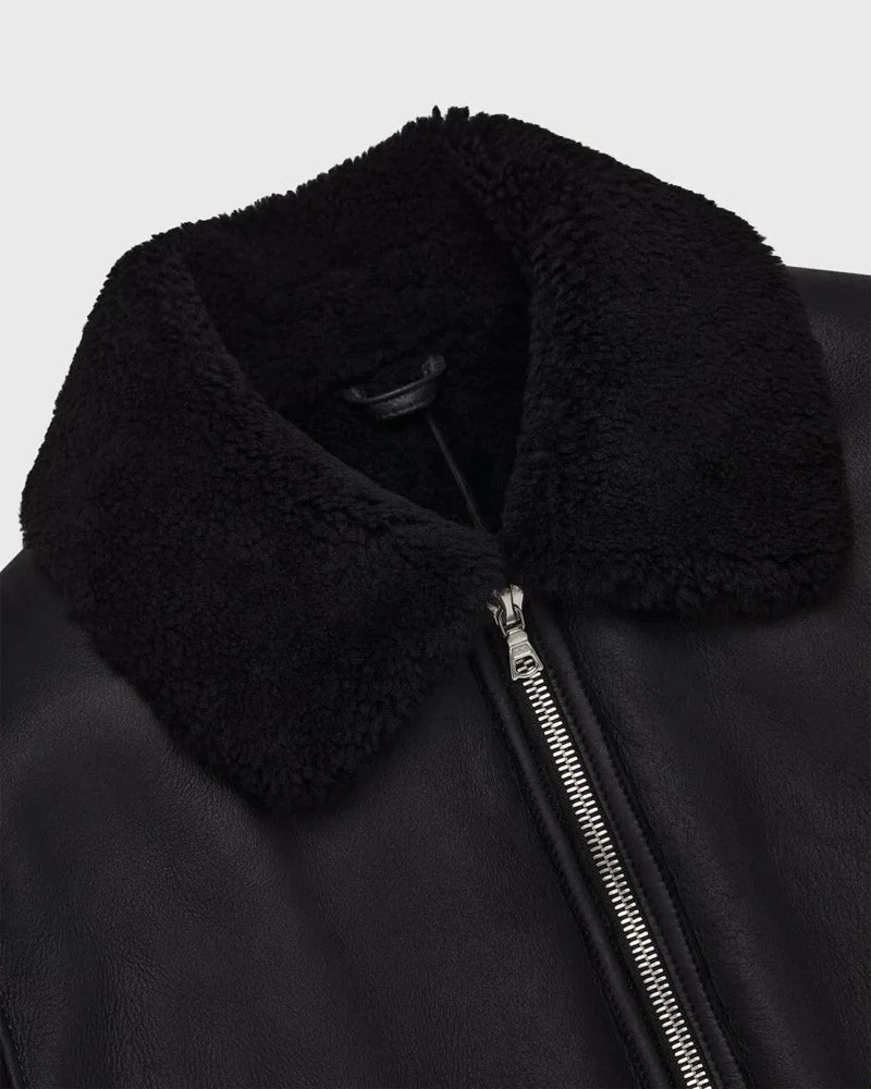 Mens Aviator Pilot B3 RAF Real Fur Shearling Casual Winter Bomber Jacket
