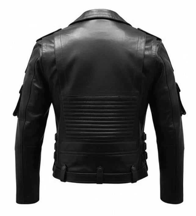Men's Genuine Cowhide Leather Biker Jacket Handmade Vintage Motorcycle Coat