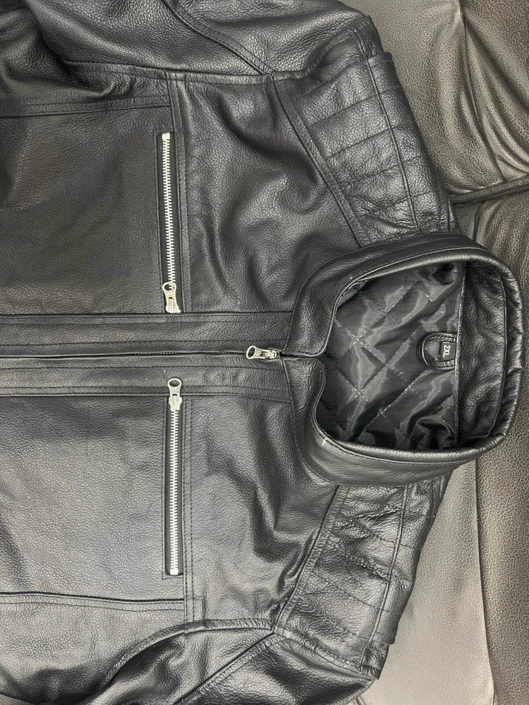 Men's Real Leather Antique Bikers Jacket Quilted Panels Cafe Racer Jacket/ Biker