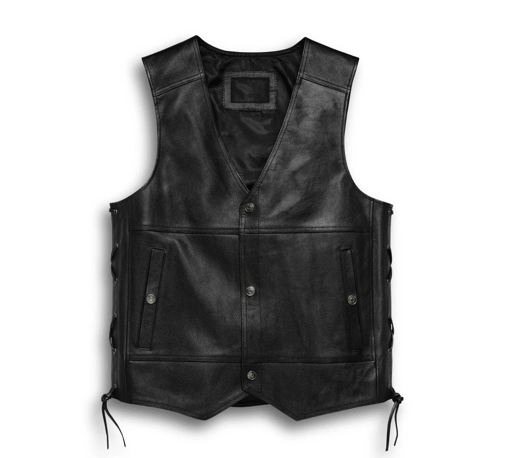 Men's 100% Real Leather Motorcycle vest | Men's Tradition Leather Vest