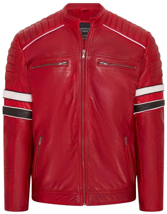 Men's Red Biker Jacket Cowhide Leather | Premium Quality | Buy With Confidence