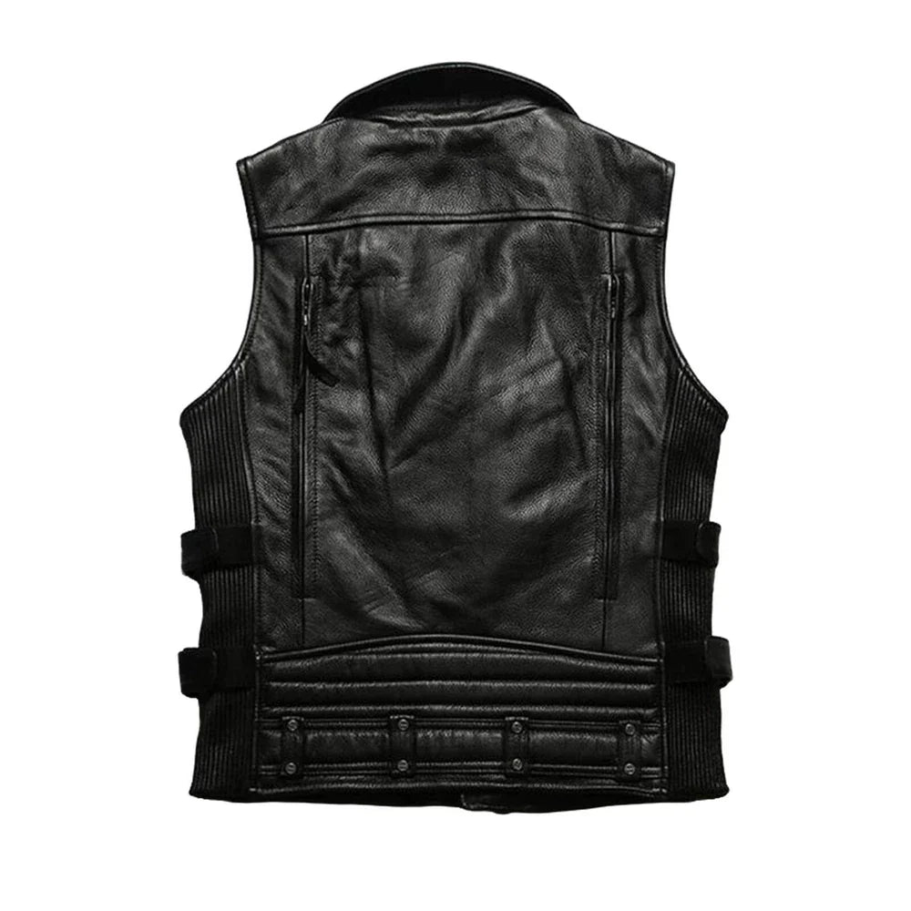 Black/Brown Genuine Biker Leather Vest | Mens 100% Genuine Leather Biker Vest