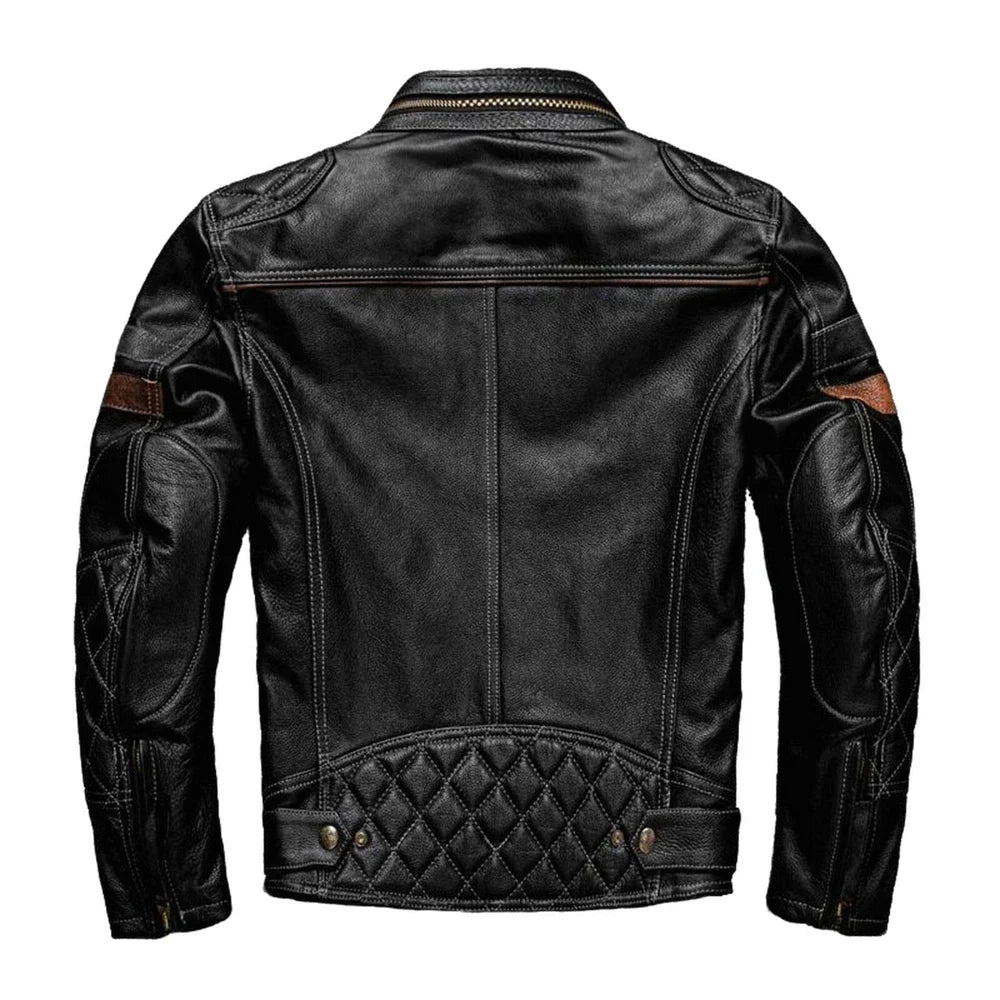 100% Genuine Men's Quilted Leather  Motorcycle Jacket - Bikers Leather Jacket
