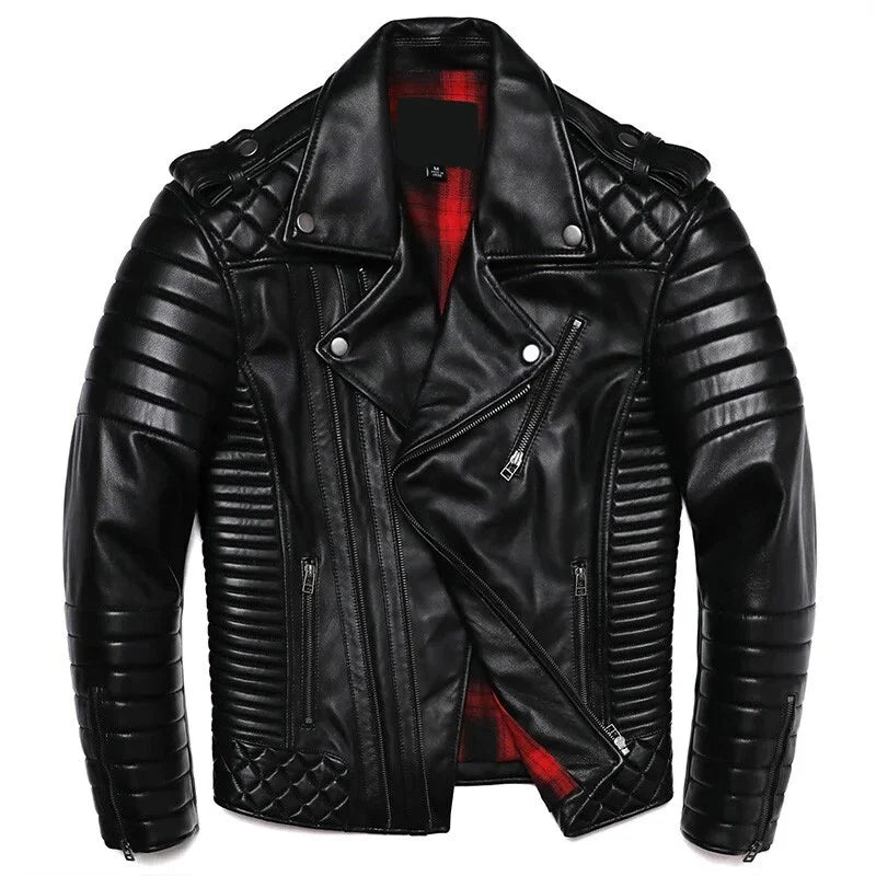 Men's Quilted 100% Genuine Leather  Motorcycle Jacket - Bikers Leather Jacket