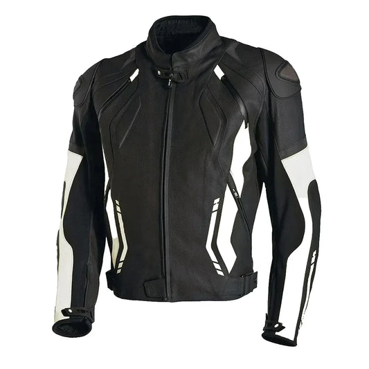 Motorcycle Racing Leather Jacket with CE Armor – Men's Genuine Cowhide Protective Gear