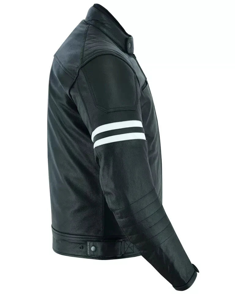 Motorcycle Leather Jacket Touring Motorbike Cafe Biker With Genuine CE Armour