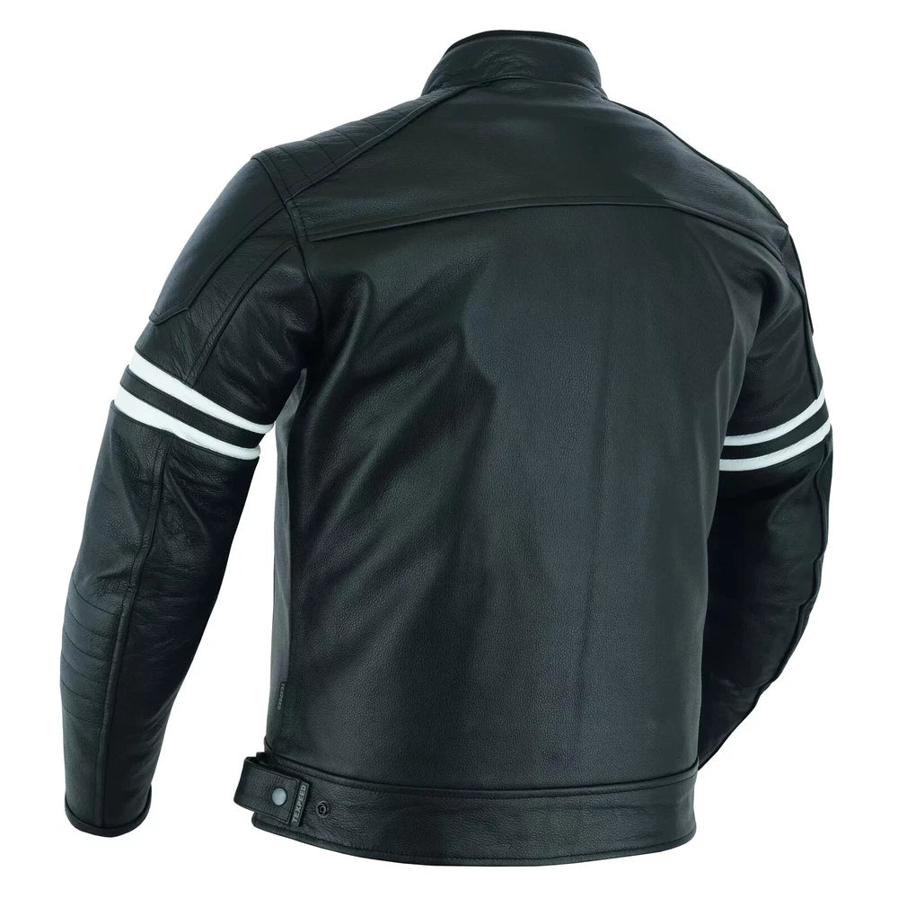 Motorcycle Leather Jacket Touring Motorbike Cafe Biker With Genuine CE Armour