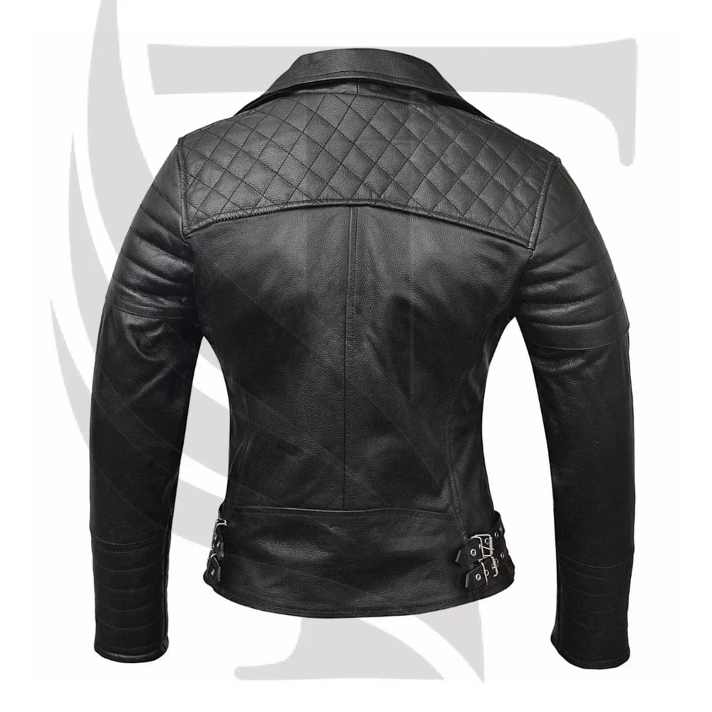 TREVA'S Women's Leather Motorcycle Jacket - Infinity Bikers Riding Jacket