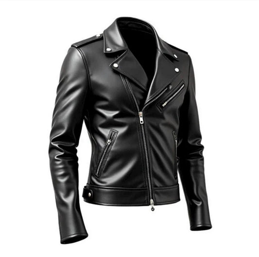 HANDMADE Men's BLACK LEATHER JACKET | GENUINE COWHIDE MOTORCYCLE JACKET