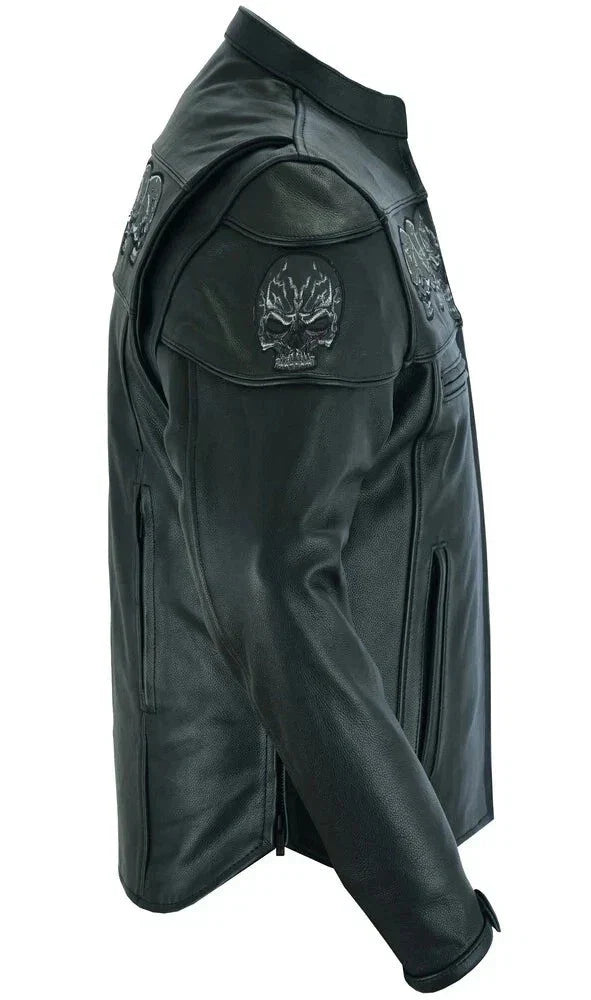 Men Motorcycle Cafe Racer Leather Jacket Skull Design Leather Jacket | Trendy