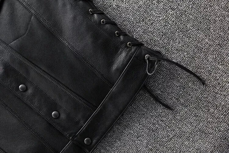 Black/Brown Mens 100% Genuine Leather Biker Vest | Genuine Biker Leather Vest