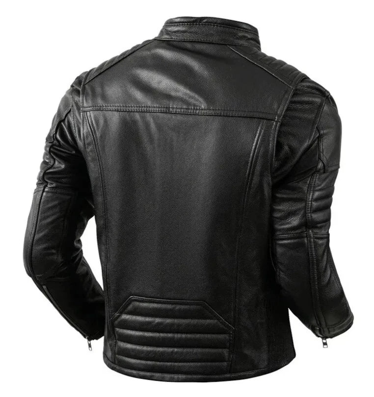 Men's Real Leather Antique Bikers Jacket Quilted Panels Cafe Racer Jacket/ Biker