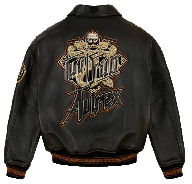 Premium Leather Jacket Dragon Style Urban Fashion Coat- Black- Retro Streetwear