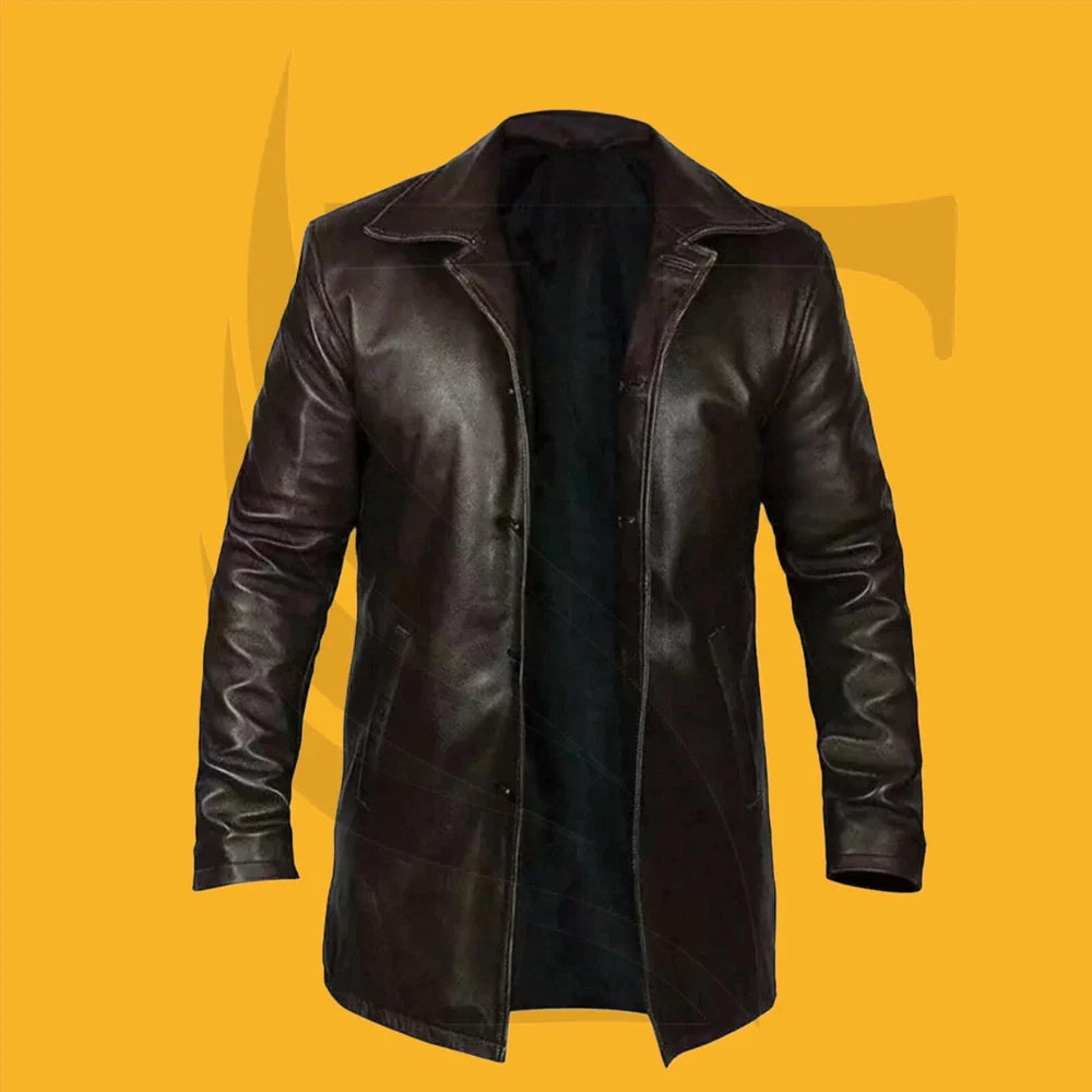 New Men's Western Distressed COWHIDE Long Real Leather Jacket Coat– Fashion Wear