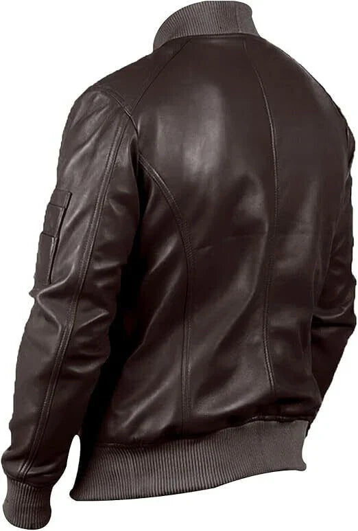 Men's Soft Leather Vintage Bomber Jacket Biker Style Black Fashion Jacket