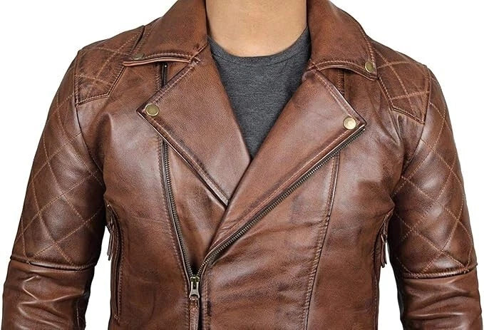 Men's Vintage Cafe Racer Distressed Motorcycle Black/Brown Real Leather Jacket