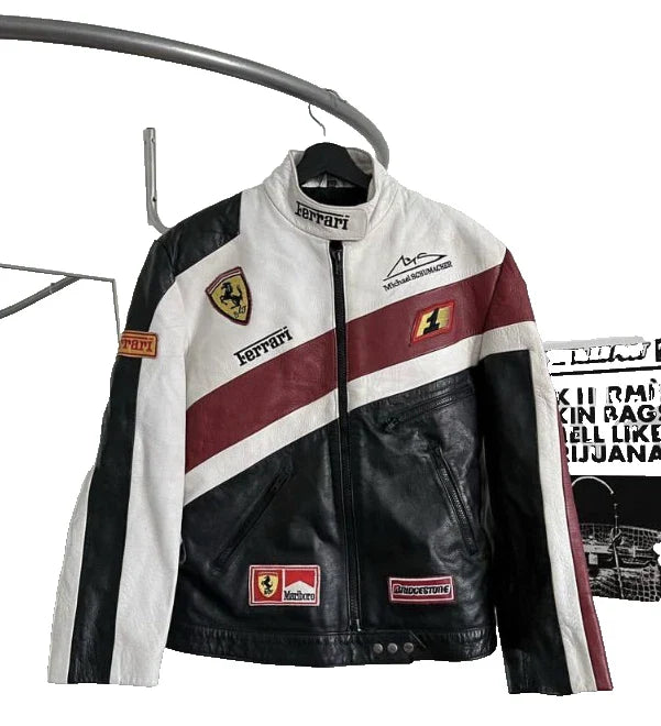 Men's Genuine Cowhide Real Leather Jacket  - Racing Theme Party Wear - UK