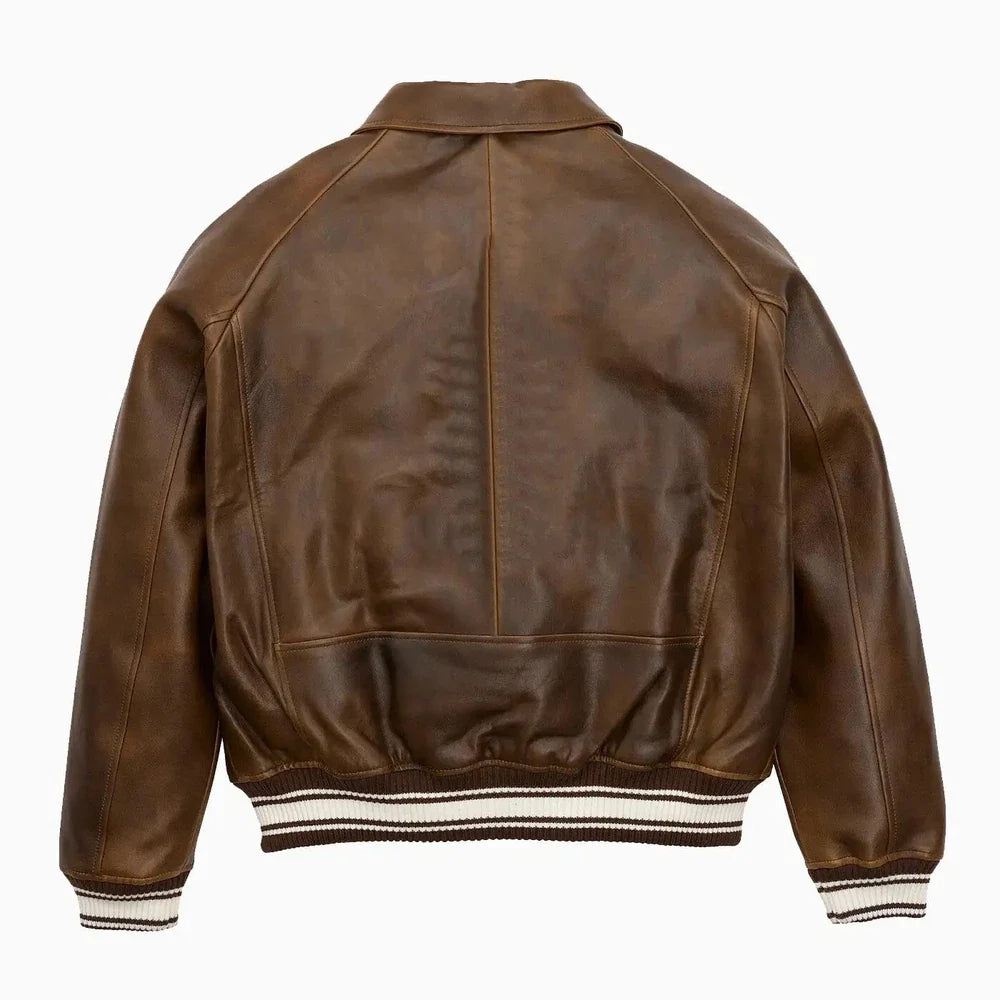 Men's Real Leather Bomber Jacket American Flight Bomber Leather Jacket
