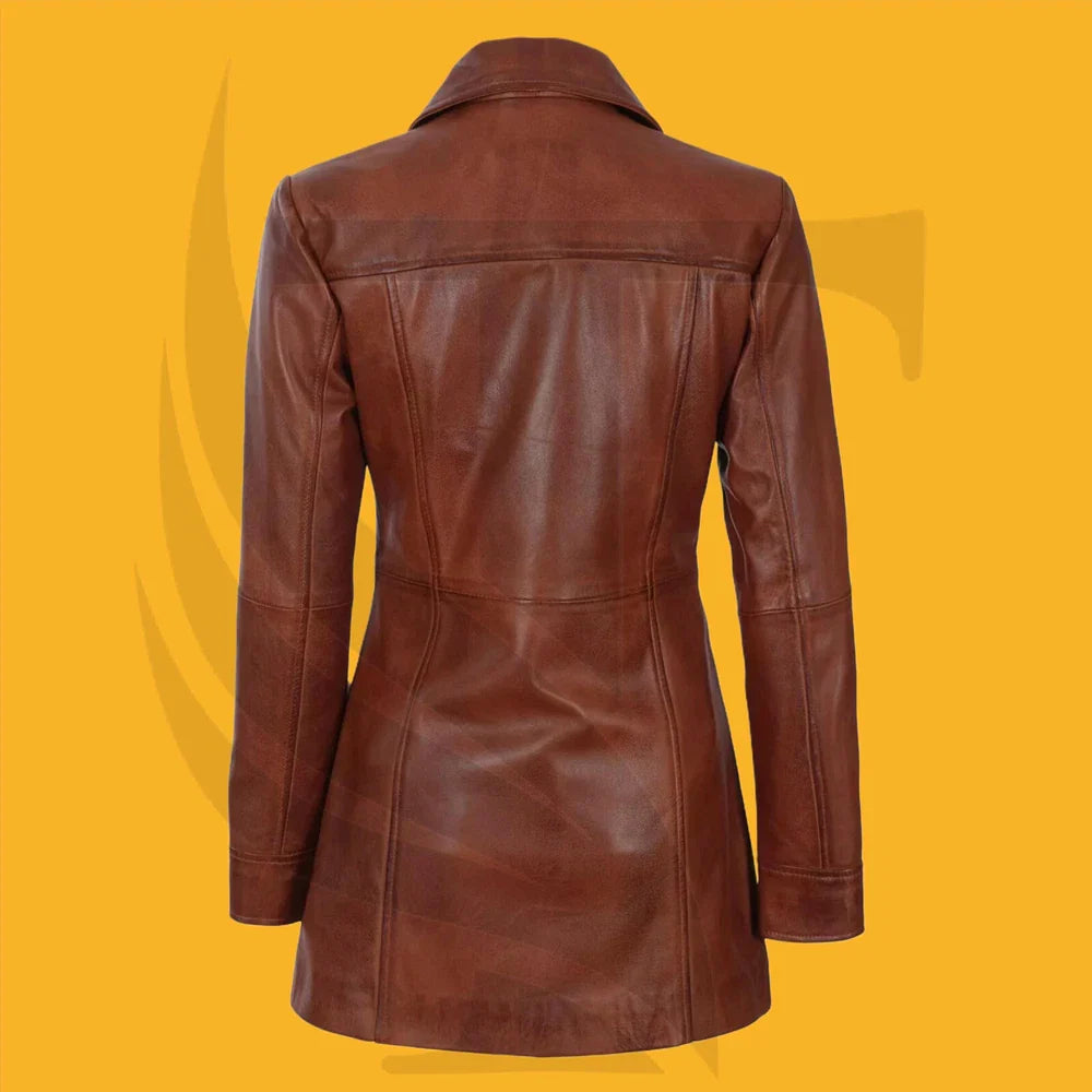 LONG COWHIDE LEATHER COAT –STYLISH & DURABLE FASHION WEAR – PERFECT GIFT FOR HER