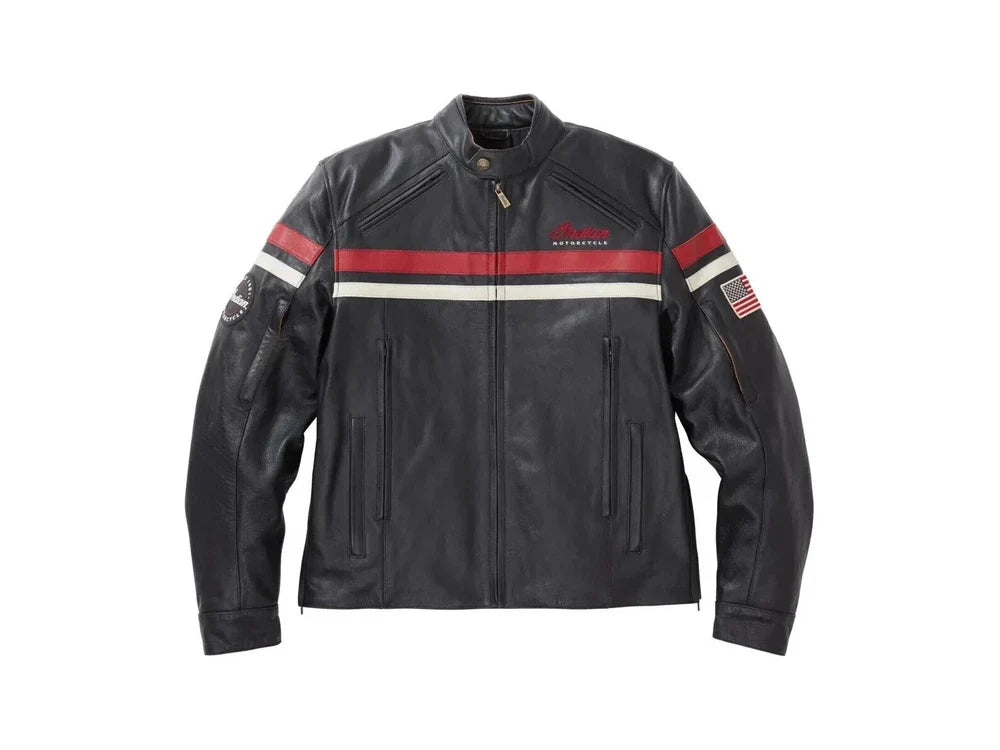 Handmade Genuine Indian Motorcycle Leather Jacket –Black & Red | Premium Cowhide