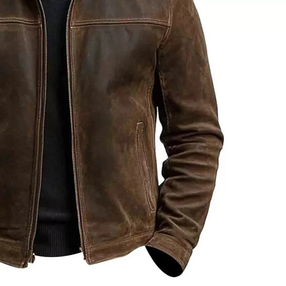 MEN'S PREMIUM BROWN LEATHER COAT - FASHION & MOTORSPORTS - PREMIUM QUALITY