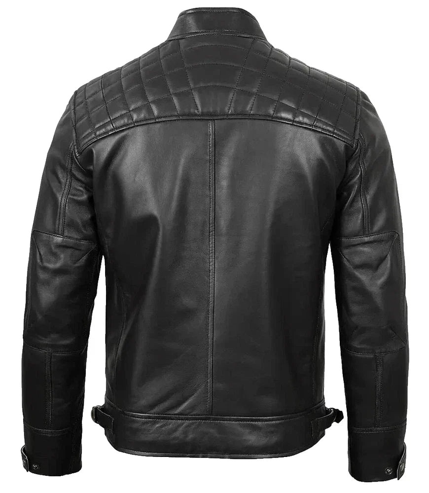 Genuine Real Black Leather Mens Biker Quilted Jacket Motorbike Slim Fit Coat New