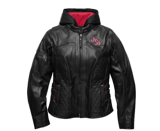 WoMen's Genuine Cowhide Leather Biker Hoodie | Handmade Skull Embroidery Coat