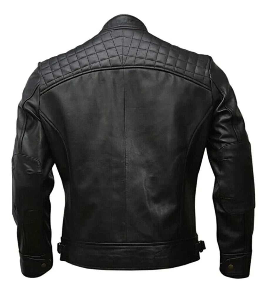 Café Racer Men Leather Jacket Black Brown Biker Genuine Sheep skin Leather
