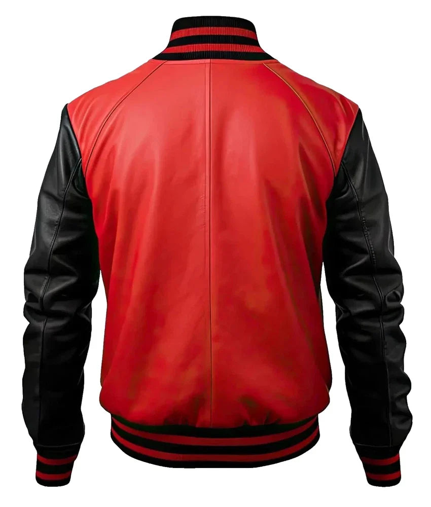 Men's Red and Black Leather Cowhide Jacket – Classic Sportswear – Real Leather