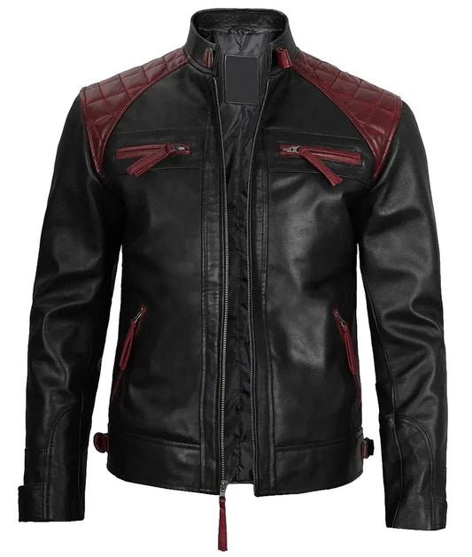 Genuine Real Black Leather Mens Biker Quilted Jacket Motorbike Slim Fit Coat New