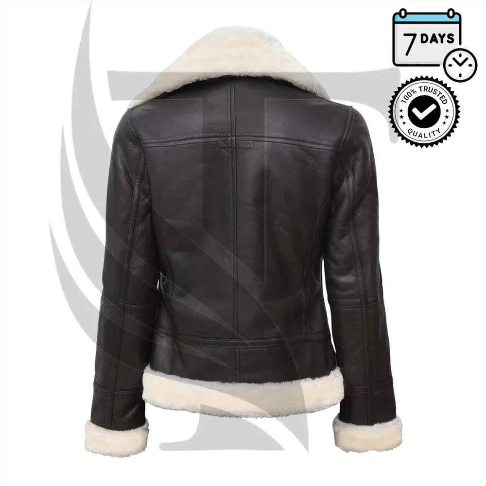 Stylish WoMen's Aviator Cowhide Real Leather Jacket - Warm, Cozy & Trendy!