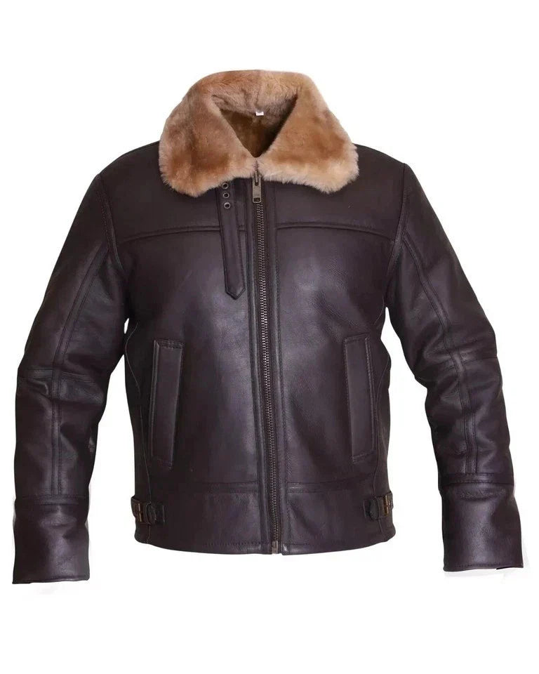 100% Sheepskin Real Fur Leather Jacket RAF Pilot US Navy Flight Bomber Men Irvin